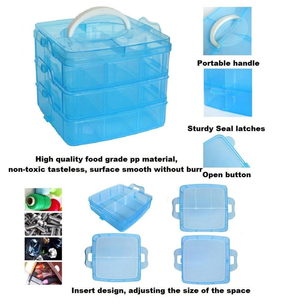 DJUNXYAN 3-Tier 18 Sections Transparent Stackable Adjustable Compartment Slot...