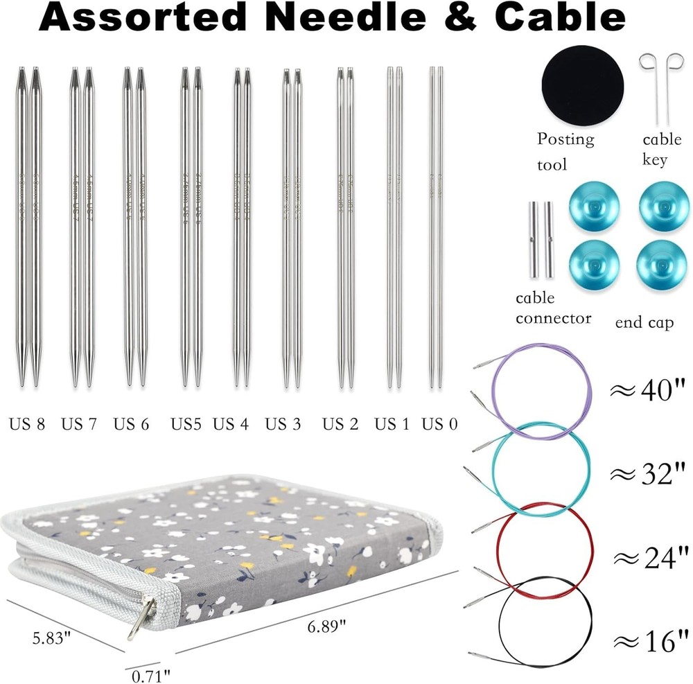 Lace-Tip Interchangeable Knitting Needles with Versatile Cable Options