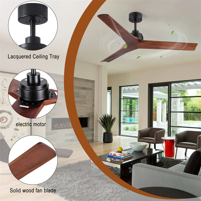52" Lowe Profile Ceiling Fan No Light Solid Wood Blades Reversible Remote Indoor