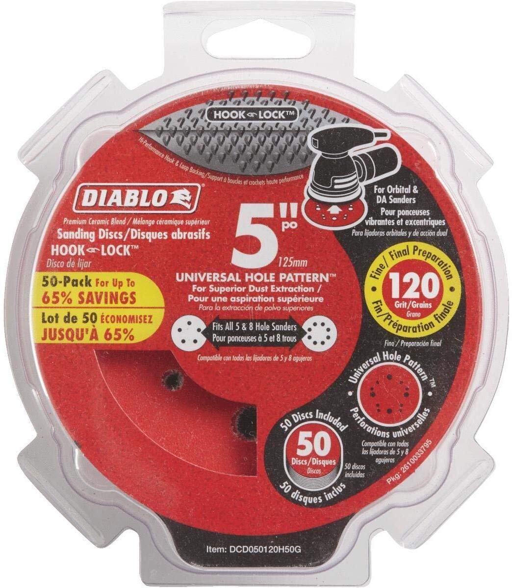 Diablo DCD050120H50G 5" 120-Grit Hook & Lock™ ROS Sanding Discs (50-Pack)