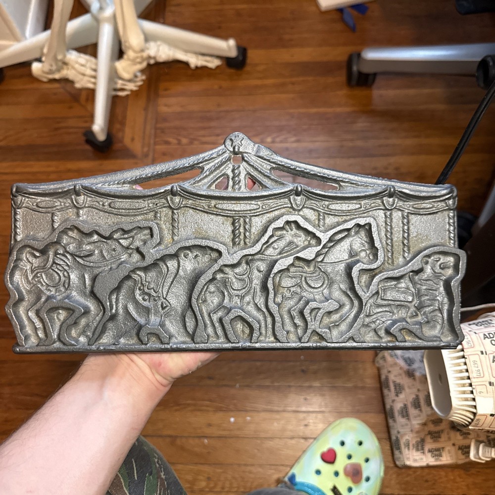 John Wright - Vintage Cast Iron-Carousel Circus Animals-2 Sided-Cookie Mold 7 Lb