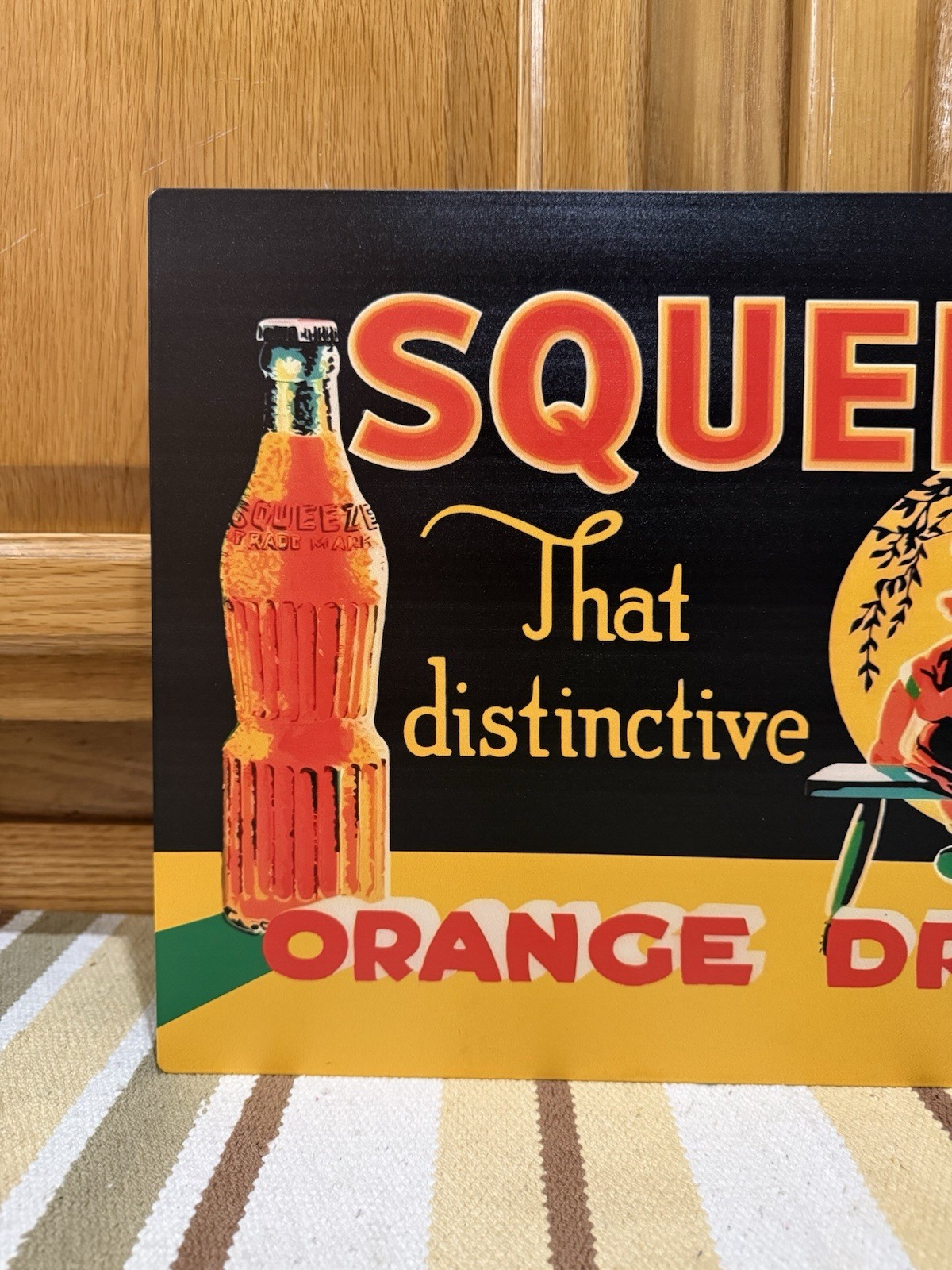 Squeeze Orange Drink Flange Sign Double Sided Vintage Style Wall Decor