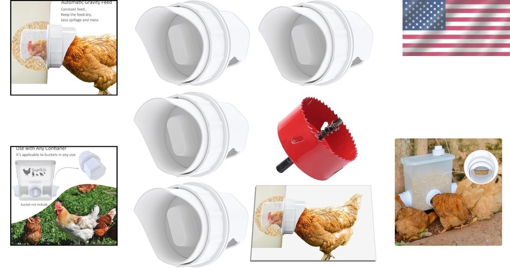 Ultimate DIY Chicken Feed Kit - 4 Port Rainproof System Compatible with Buckets
