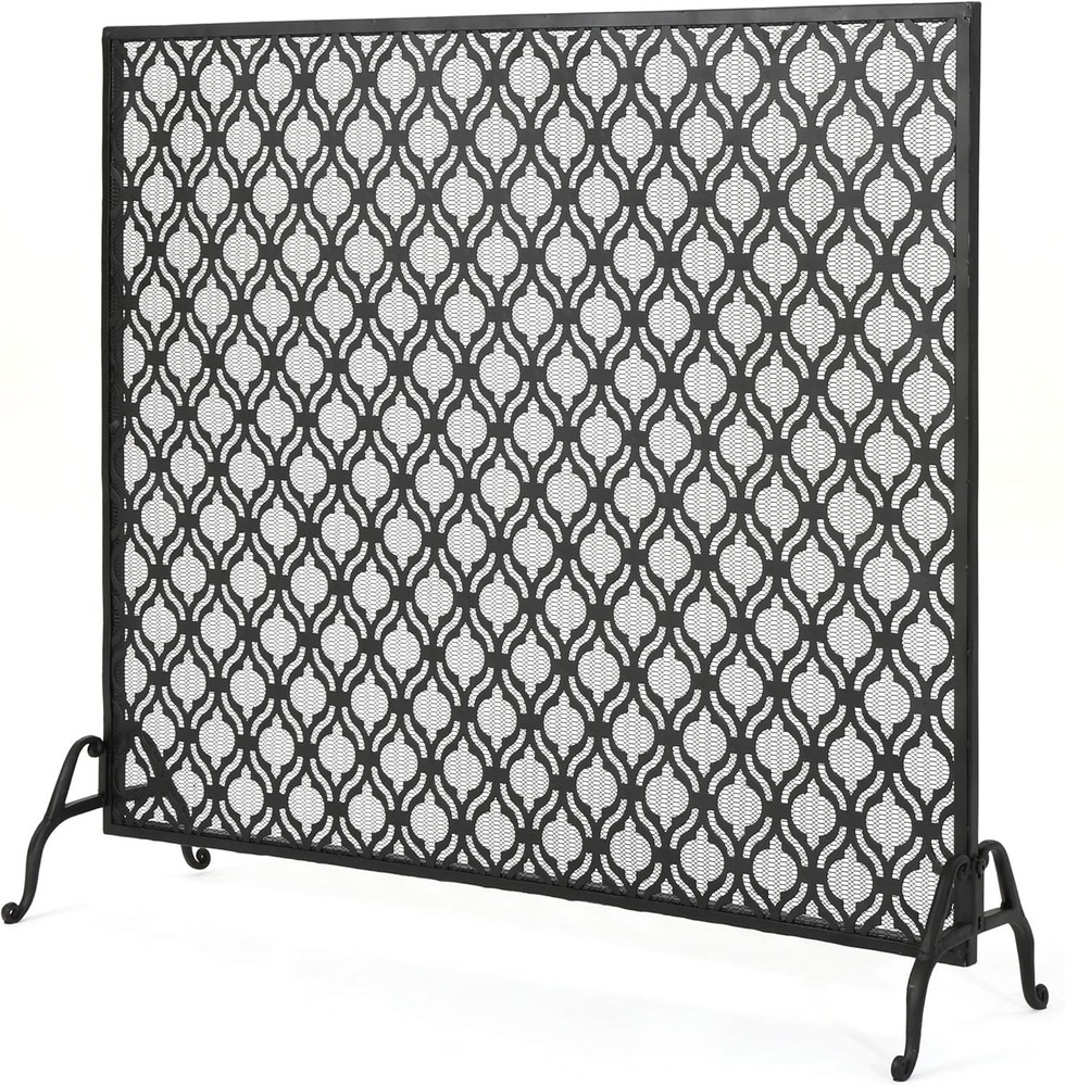 Black Iron Fireplace Screen Single Panel Design by Elmer for Modern Interiors