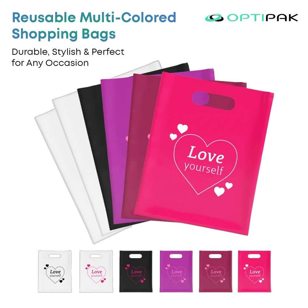 OPTIPAK 16x18 Plastic Bags – 50 Pack with Die-Cut Handles for Retail & Party