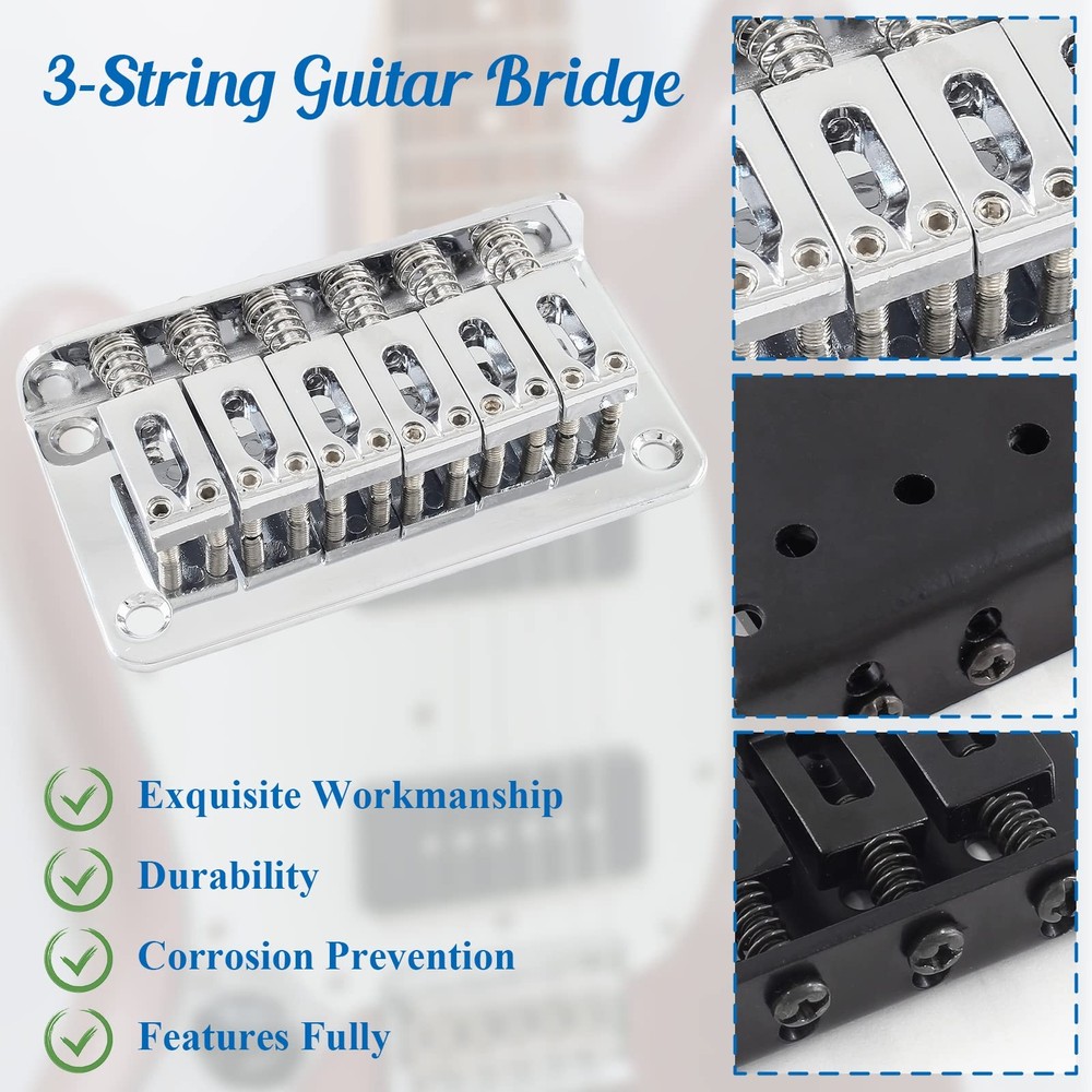HARSKIYER Silver Adjustable 6 String Guitar Bridge, Metal 6 string, silver