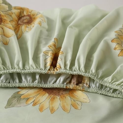 Sunflower Bedding Set Full - 4PC Soft Microfiber Deep Pocket Yellow Floral Sheet