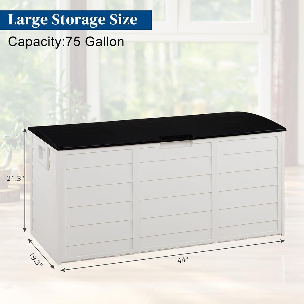 75 GAL Deck Storage Box,Plastic Durable Storage Container Bin w/Lid Store Toys