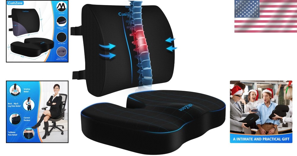 Washable Memory Foam Seat Cushion with Non-Slip Base - Sciatica Relief Essential