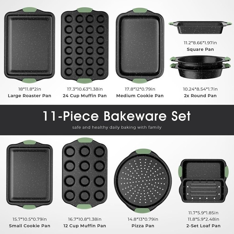11 Piece Nonstick Baking Set Bakeware Pans Cookie Cake Loaf Muffin Roasting New