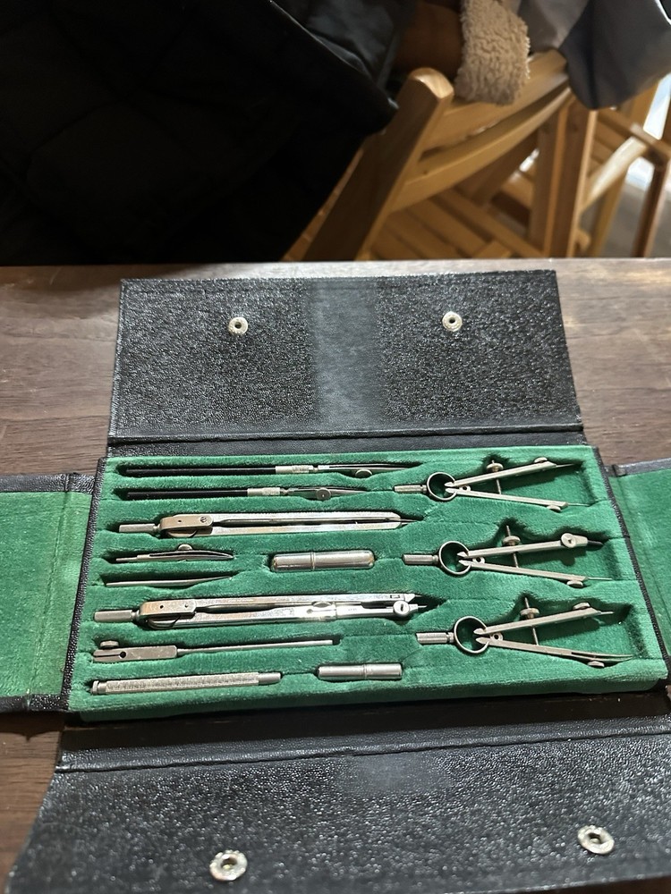 Vintage W Germany Complete kit! large Engineer Drafting Compass Set w/ Case
