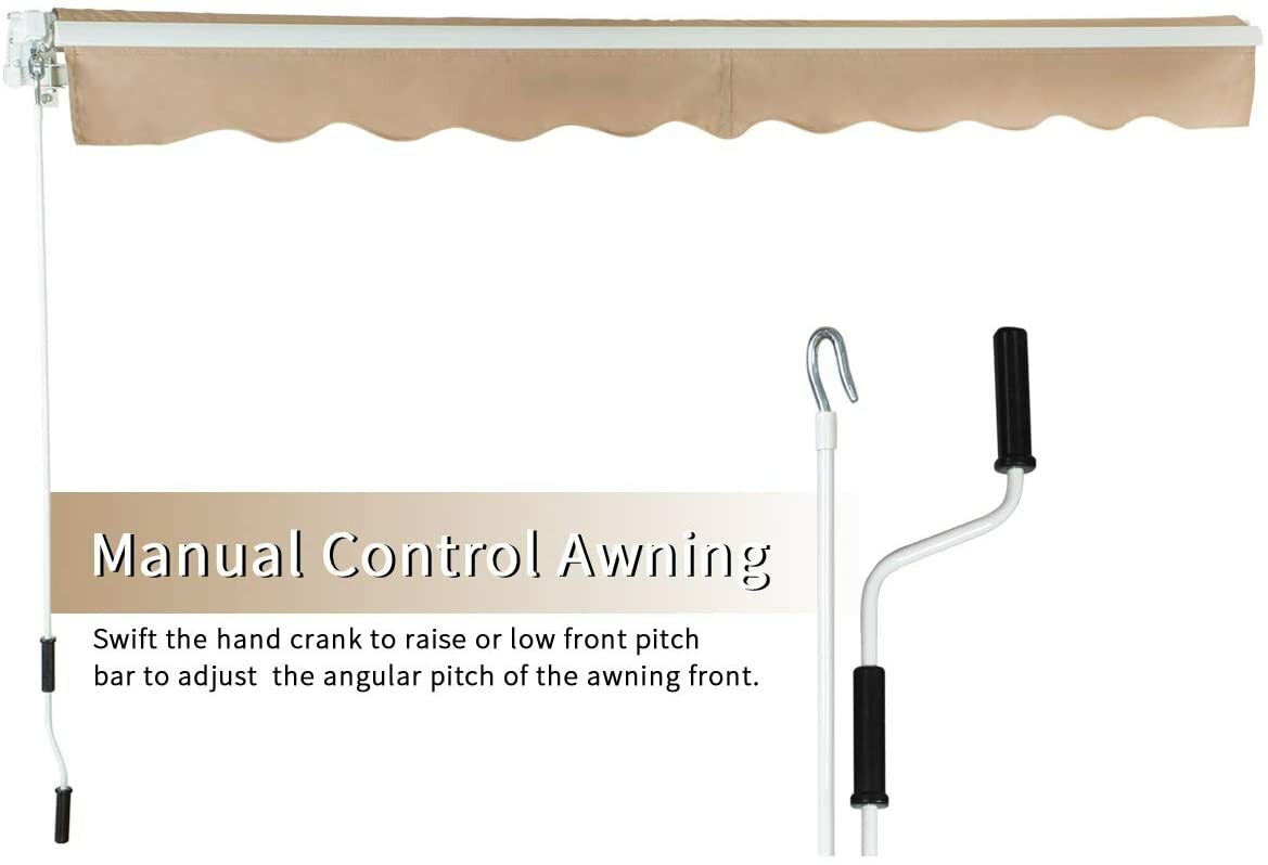 Patio Awning Manual Retractable Sun Shade Canopy Outdoor Deck Shelter 4 Size