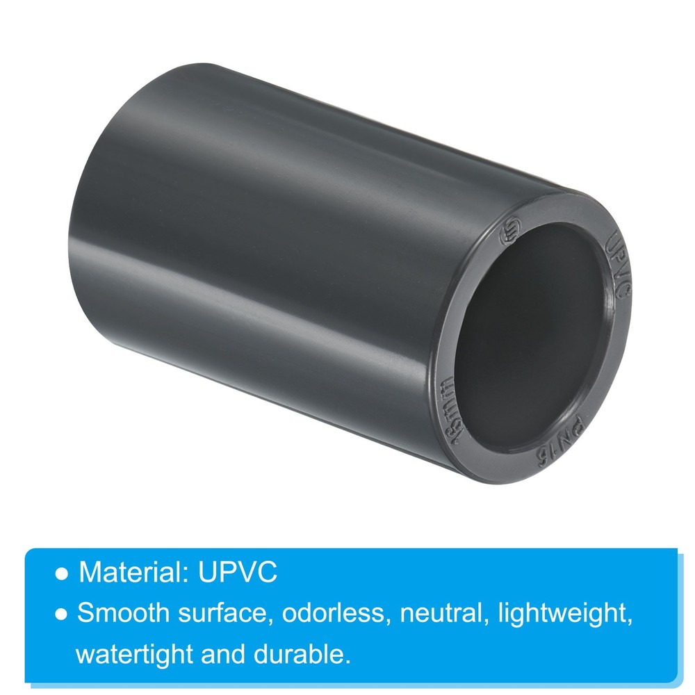 UPVC Pipe Fitting 16mm Socket, 4 Pack Straight Coupling, Dark Grey