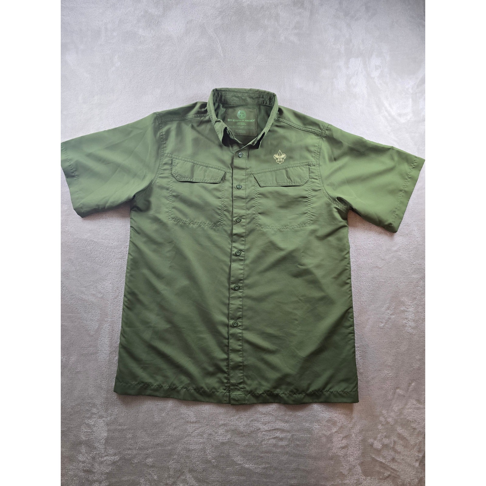 Boy Scouts of America Shirt Adult Medium Green Vented Short Sleeve Button Up