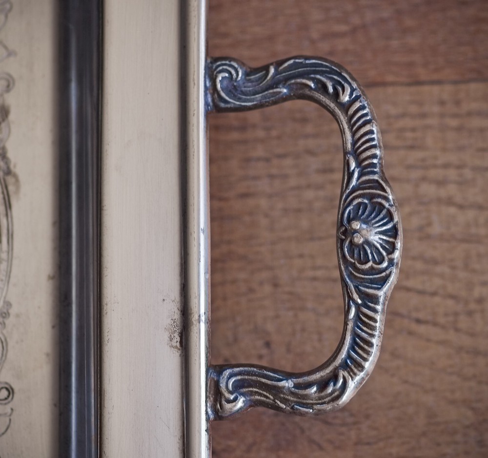 VINTAGE Silverplate Serving Tray LEONARD 1970's NICE KITCHEN DECOR