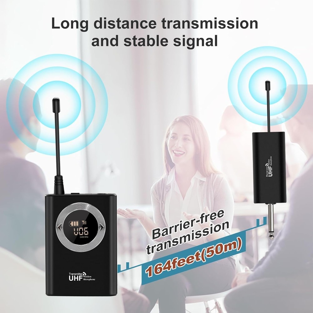 Wireless Microphone Headset, Head Mic Speaker System, UHF Professional Handhe...