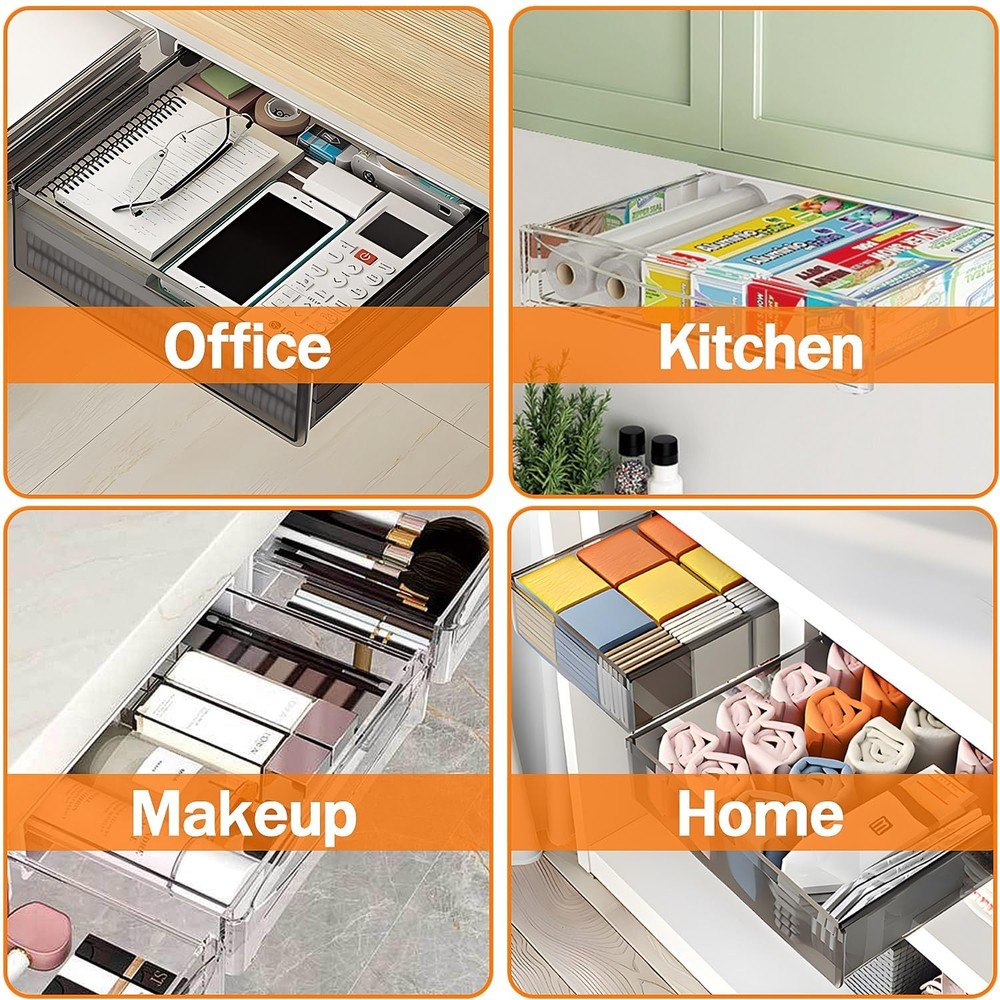Under Desk Table Drawer Storage Organizer,2 Pack Large & Small Attachment Des...