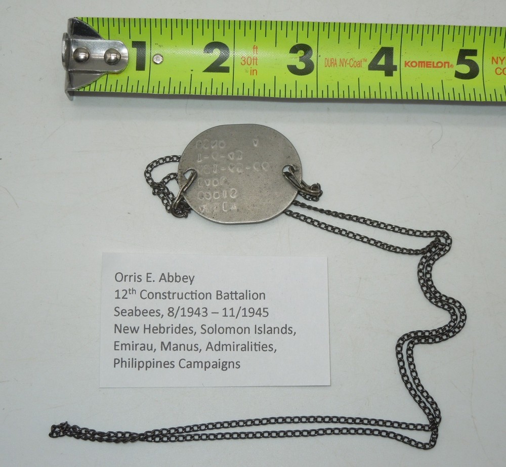 WWII US Navy 12th Construction Battalion Abbey Dog Tags SEABEES J Hook DTC3