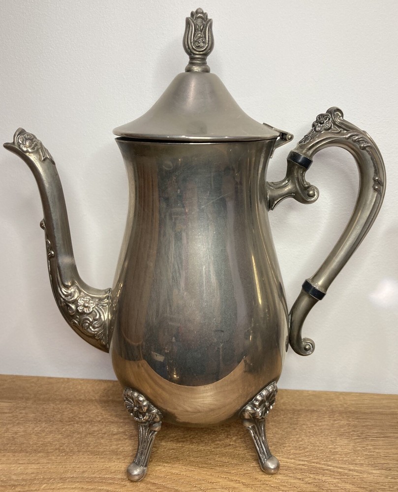 Tea & Coffee Set 4pc Ornate Embossed Flower Design Silver Plated