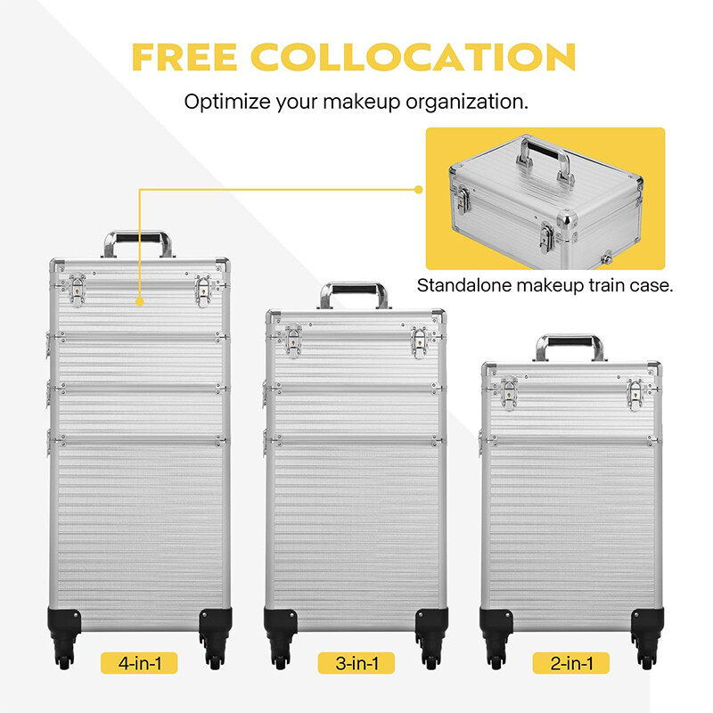 Rolling Makeup Train Case Cosmetic Trolley Organizer Travel w/LED LIght & Mirror