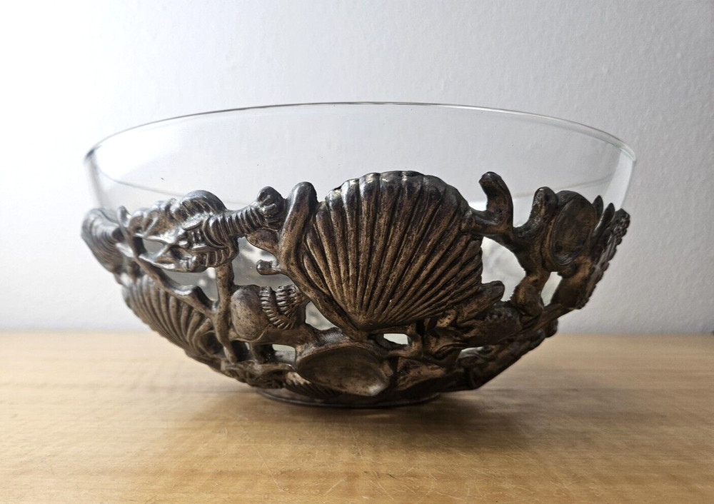 Godinger Silver Art, Co  Seashell Bowl Set silver plated bowl and glass bowl 10"