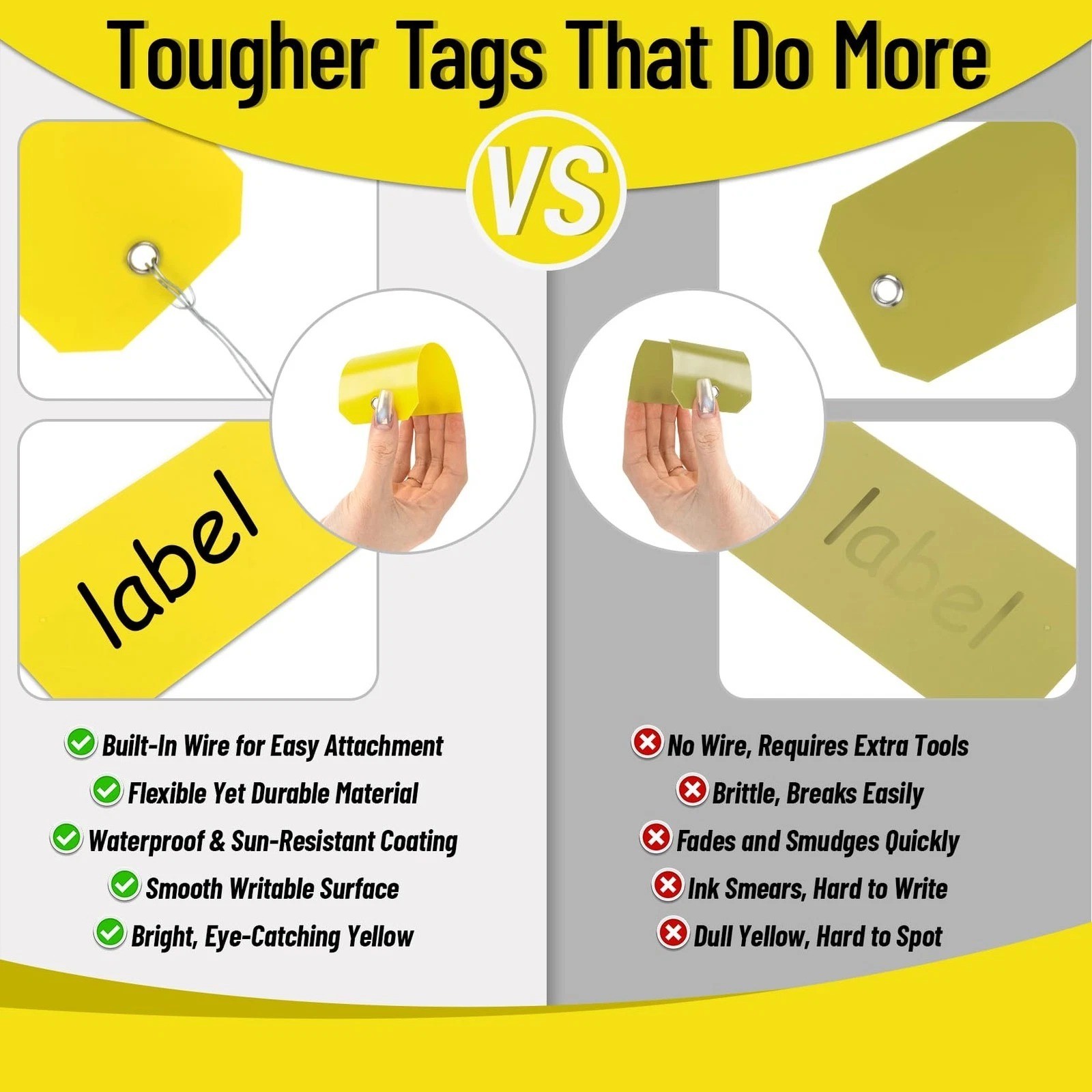 100pcs Yellow Plastic Hang Shipping Tags with Wire Waterproof Blank Label Tags