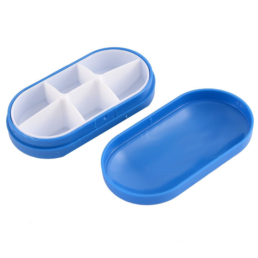 Plastic Capsule Shape 6 Slots Pill Tablet Storage Case Box Container Blue