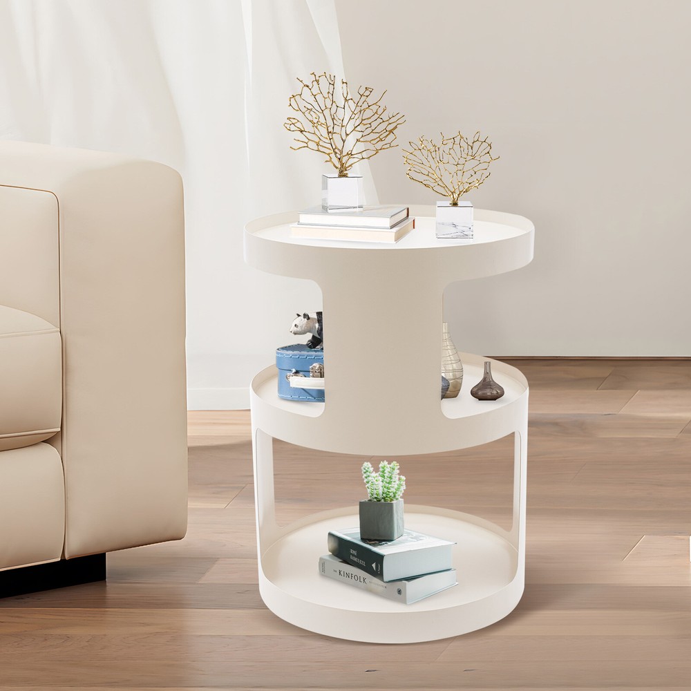 3 Tier Side Table Modern Coffee Table Sofa Bedside Table Round Organizer White