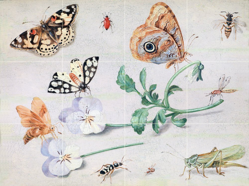 butterfly grasshopper bugs J. Kessel Tile Mural Wall Backsplash Marble Ceramic