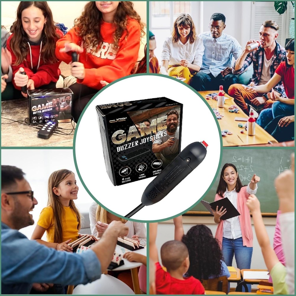 Handheld Buzzer Game System Console with 4 Joystick Buzzers for Trivia Games