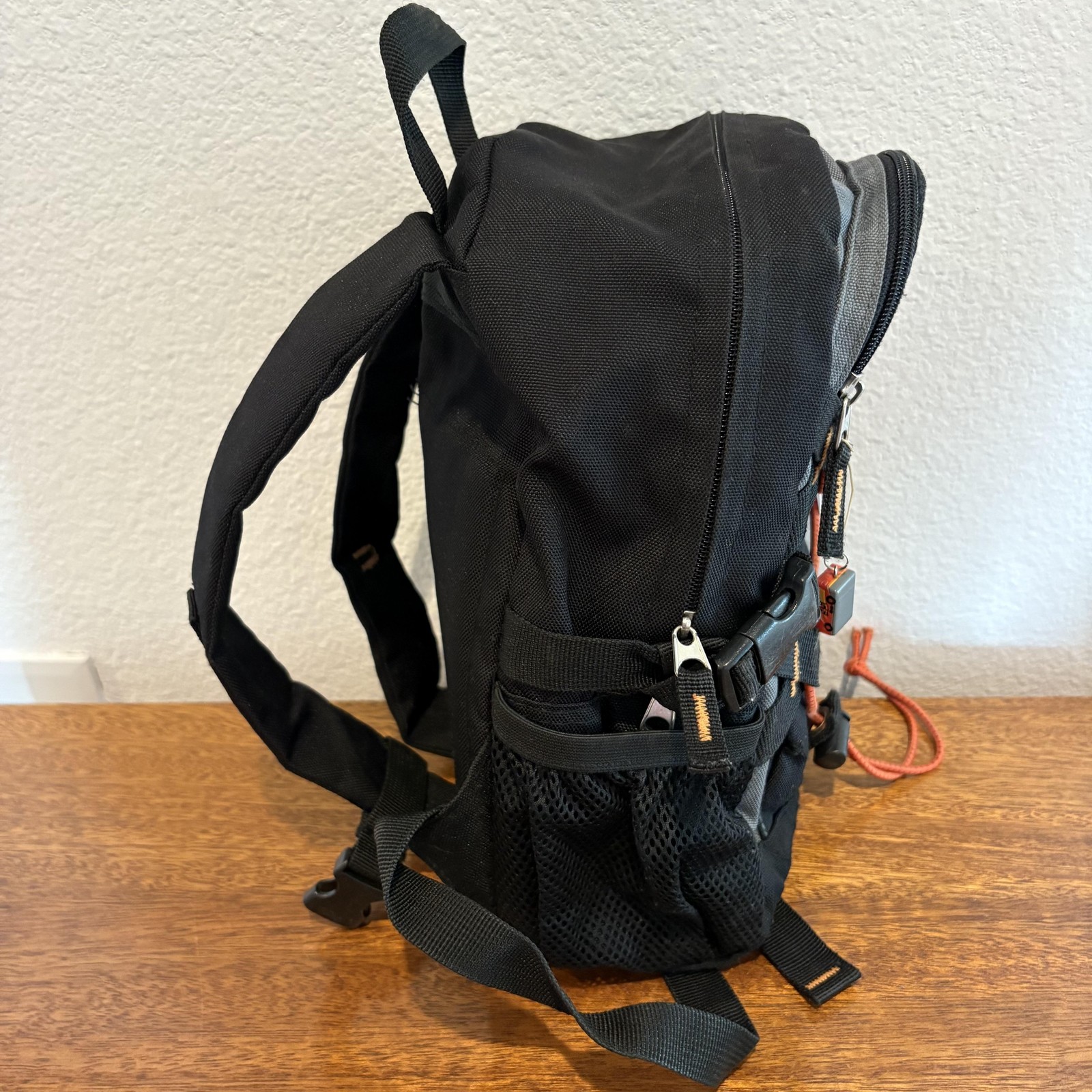 Mini Backpack Black Orange Bungee Mesh Pockets Disney McQueen Baymax Charms