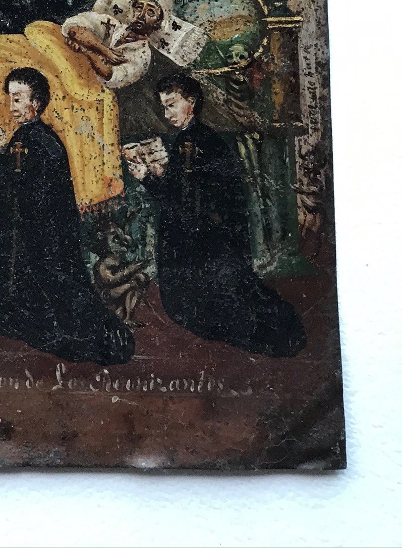 antique retablo mexico spanish colonial art oil on tin