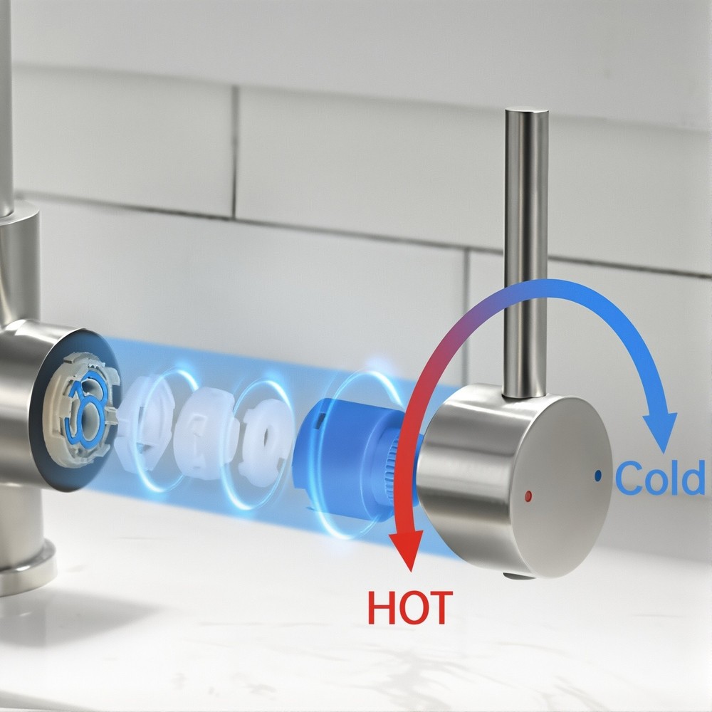 Kitchen Faucet Pull Down Sprayer Single Handle Commercial Double-Head Mixer Tap