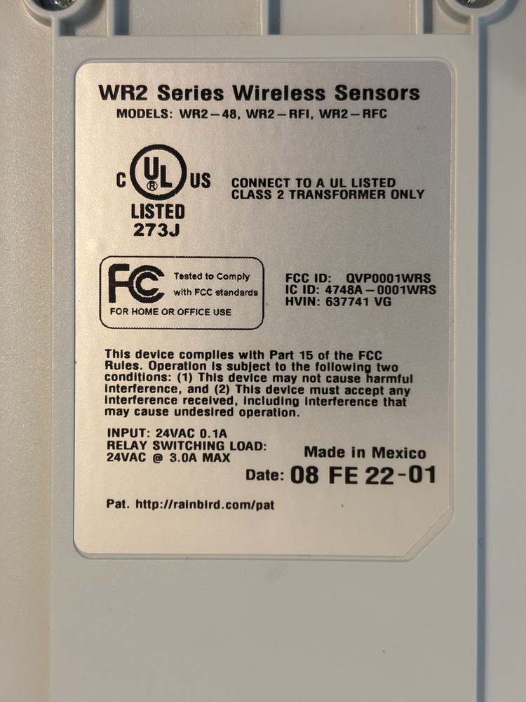 RAIN BIRD WR2 Wireless Sensor Rain Freeze Replacement Receiver "Rain Bird"