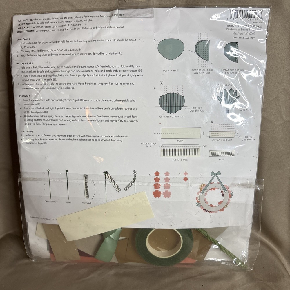 Paper Source Spring Coral Wreath Kit Advanced Skill Level 4 NIP