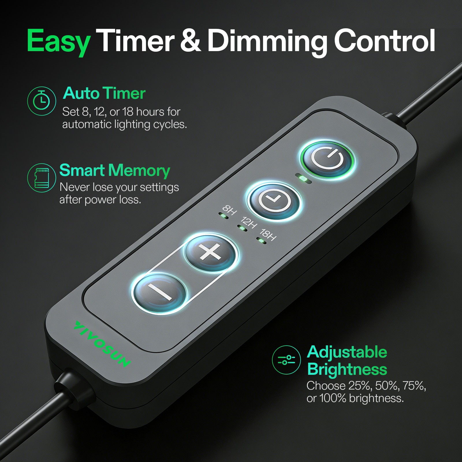 VIVOSUN T5 LED Grow Light Bar 5000K Full Spectrum w/ Dimming Timer Controller