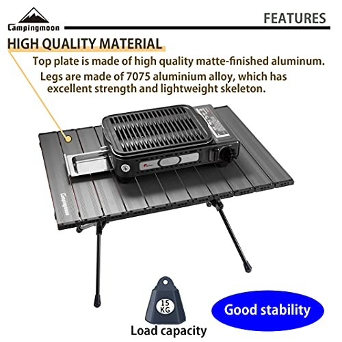 CAMPINGMOON Roll UP Camping Table Lightweight Foldable Aluminum with Black