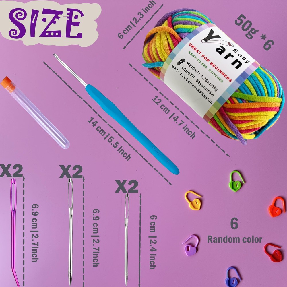 Beginner Easy Yarn Kit for Knitting,Crocheting; Worsted Weight Medium #4; Cot...