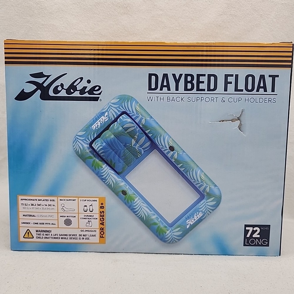 Inflatable Daybed Float With Back Support & Cup Holders Hobie Floatable 72" NEW