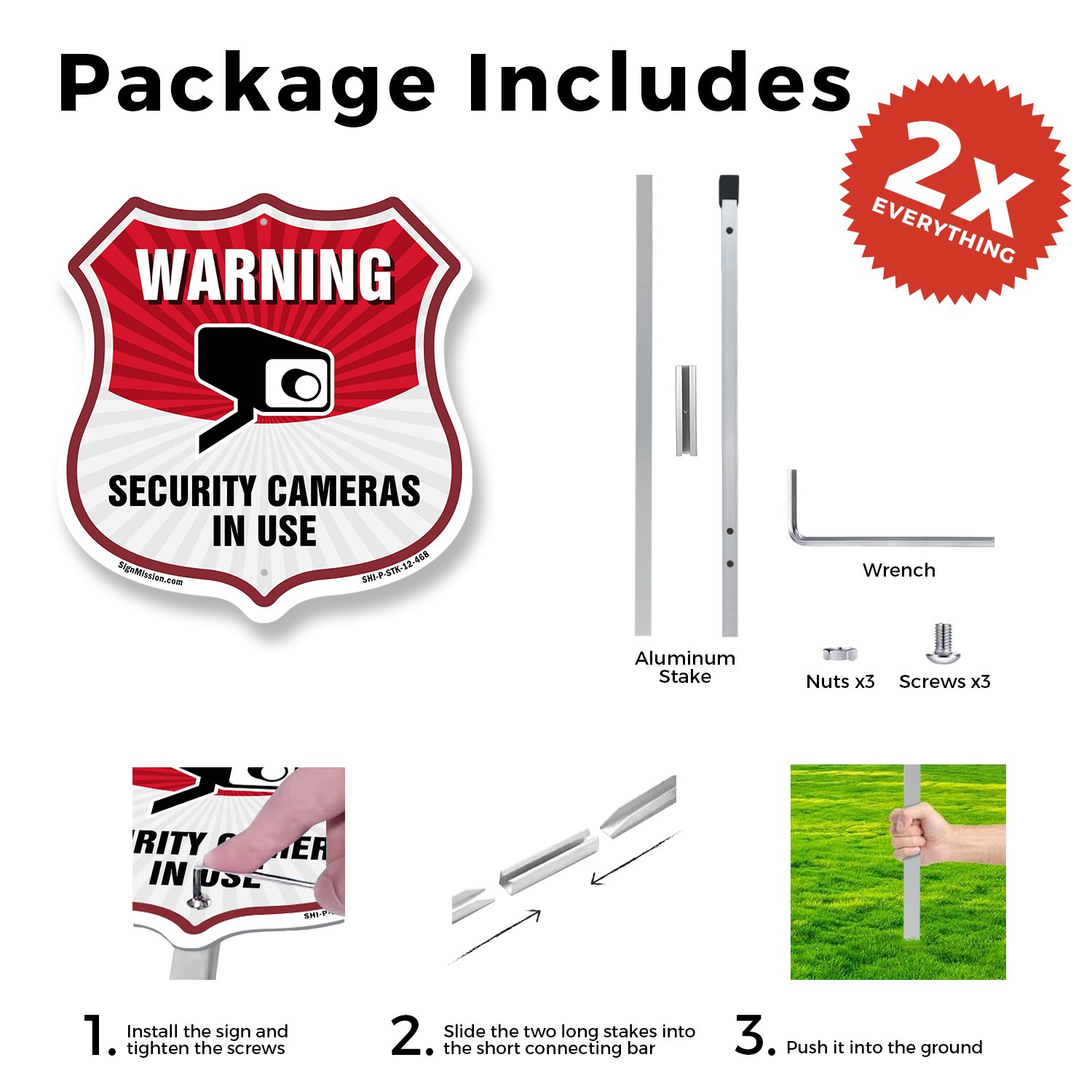 Video Surveillance Shield Sign Warning Security Cameras Shield Sign With Stake