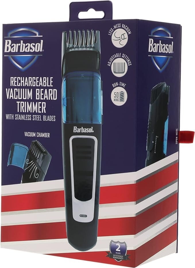 Barbasol Cordless Vacuum Beard Trimmer 10 Adjustable Guide Settings New Sealed