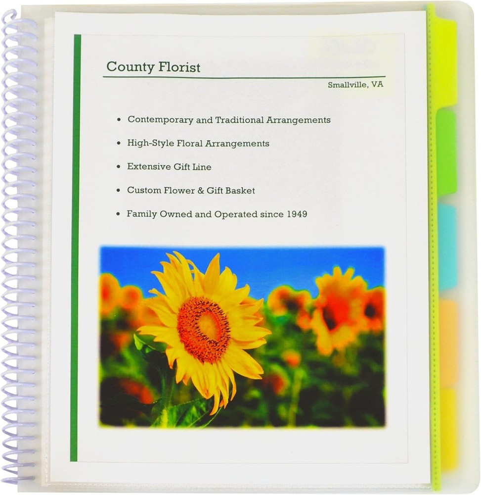 C-Line 10-Pocket Poly Portfolio Write-on Tabs, Spiral-Bound, 5-Tab, Clear