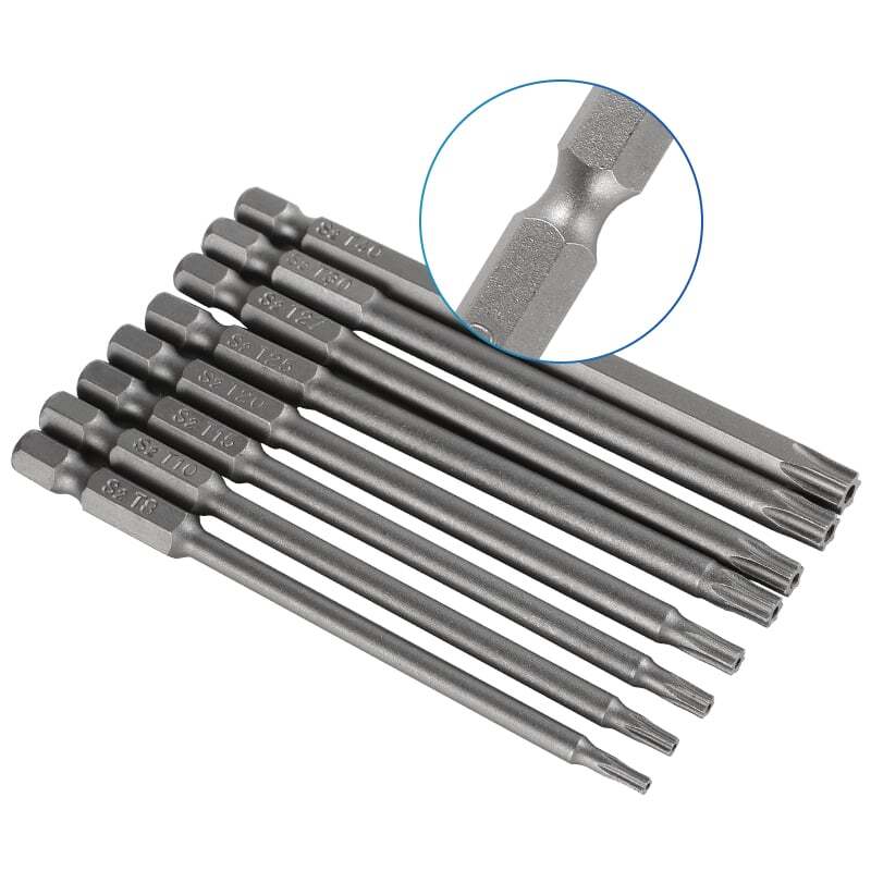 8-Piece 100MM Extra Long Torx Security Head Screwdriver Drill Set 1/4" Hex