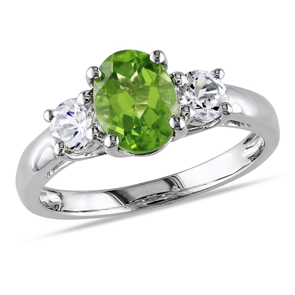 Amour Sterling Silver Green Peridot and Created White Sapphire Ring