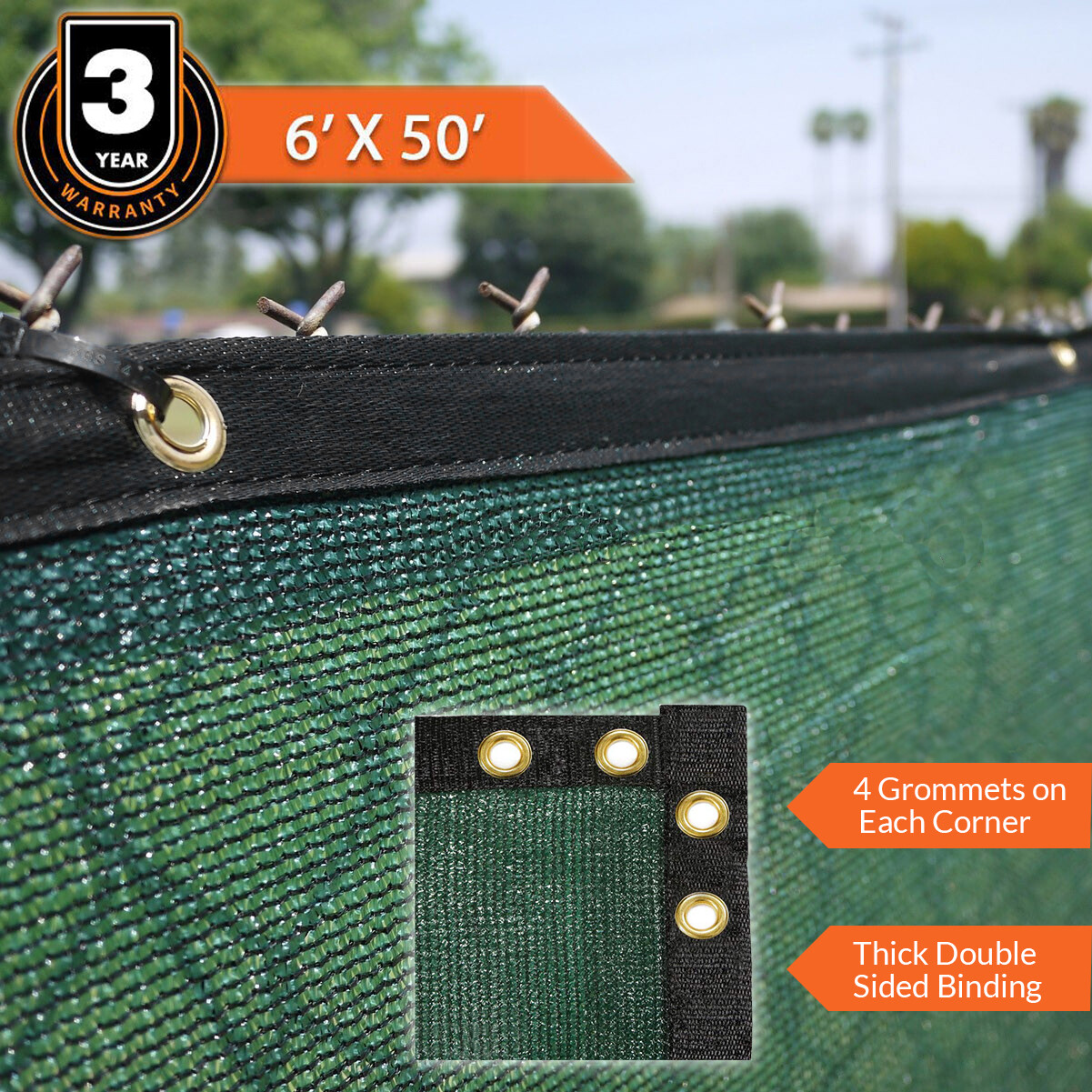 6'x50' Green Fence Privacy Screen, Backyard Shade Mesh Tarp Garden Windscreen