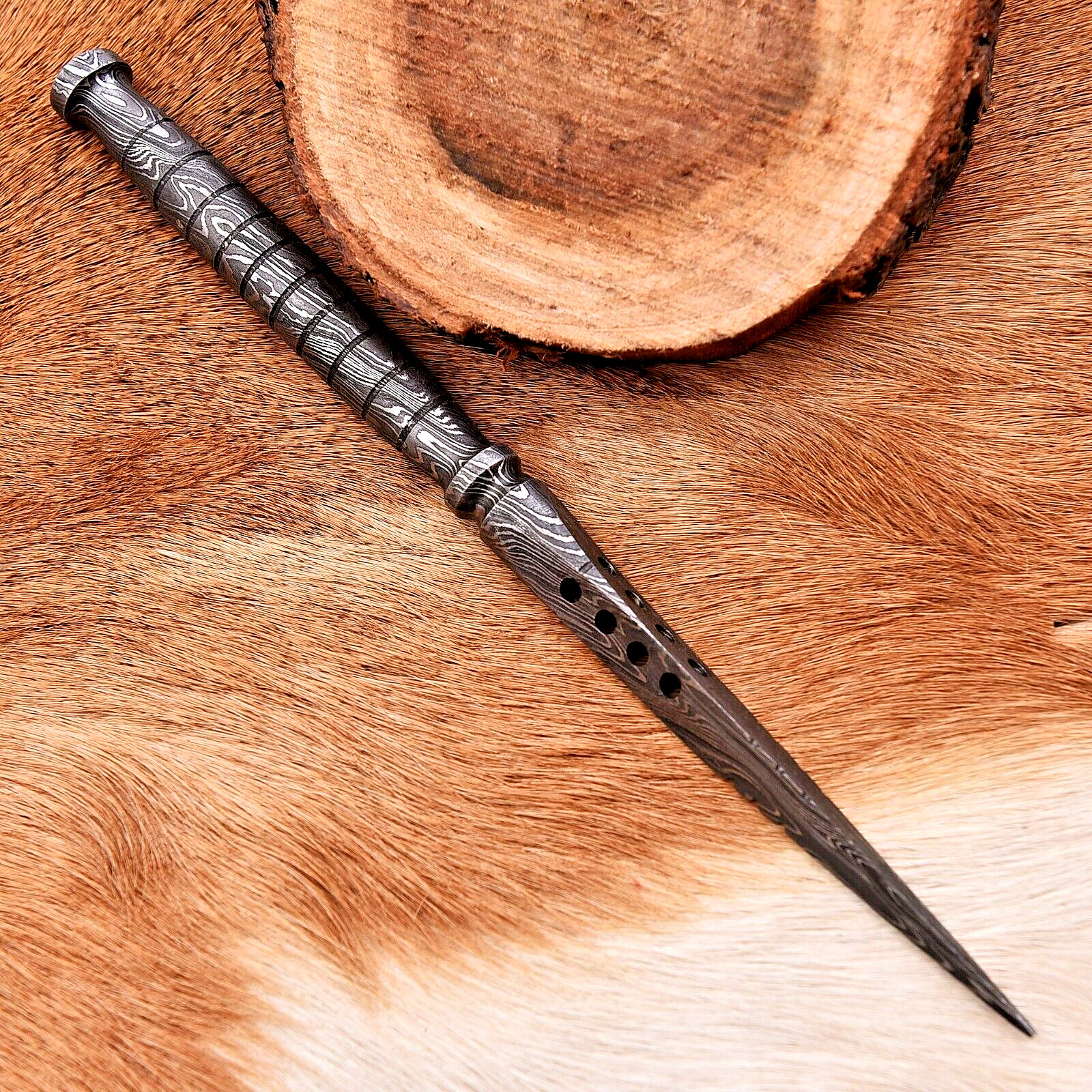 Custom Made Hand Forged Damascus Steel Kris Blade Tri Edged Dagger Knife 2421