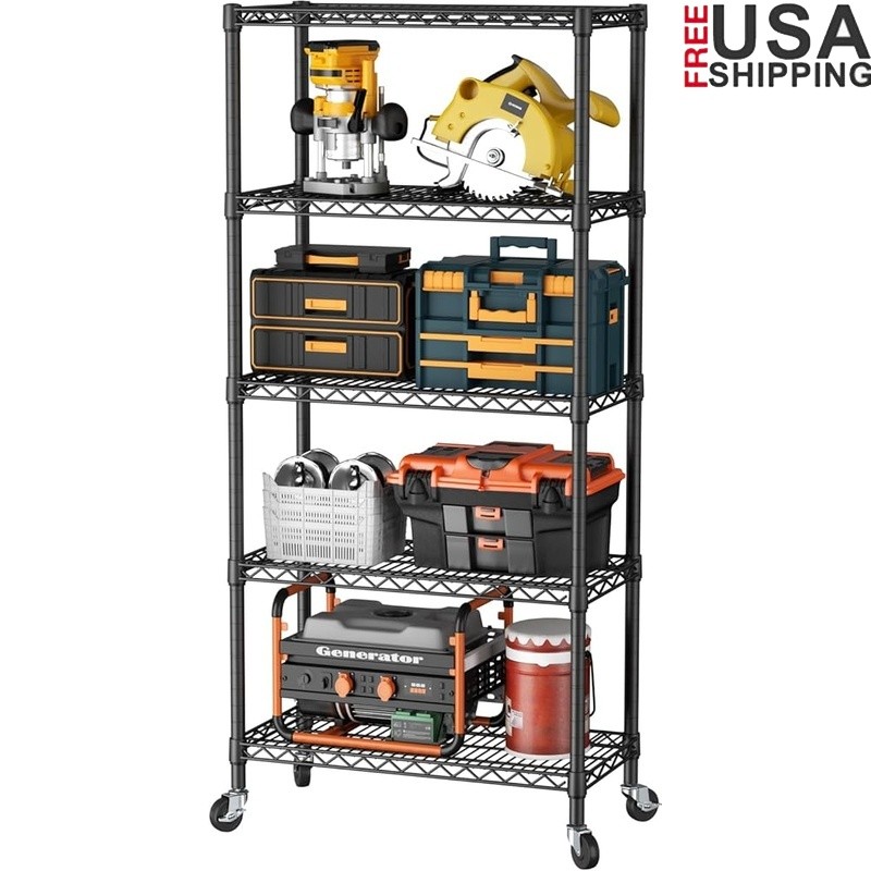 Heavy Duty Adjustable Shelving Unit Utility Rack Storage Solution W/ Wheels New