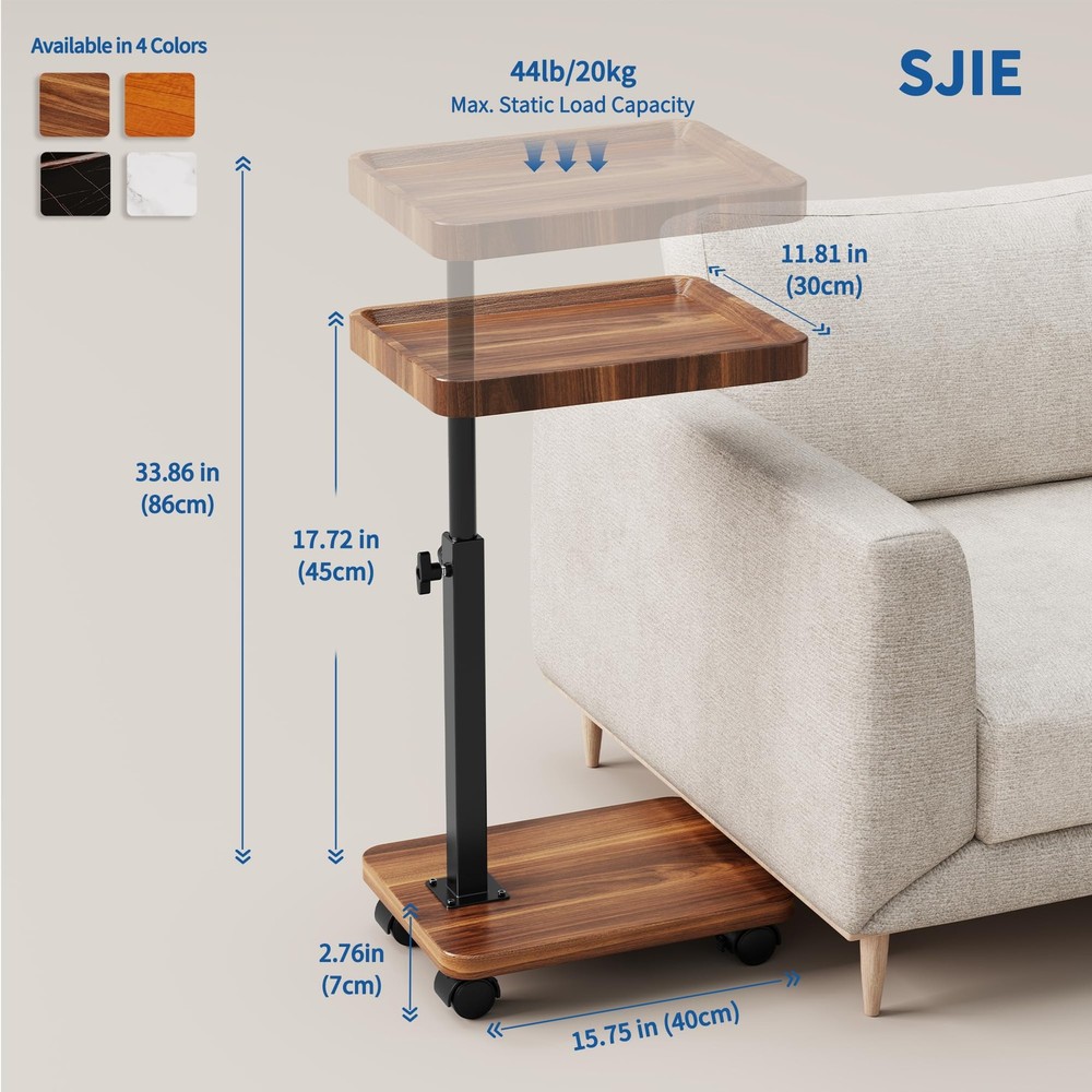 C Table End Table Adjustable Height, 360°Swivel TV Tray Table for Small Space...