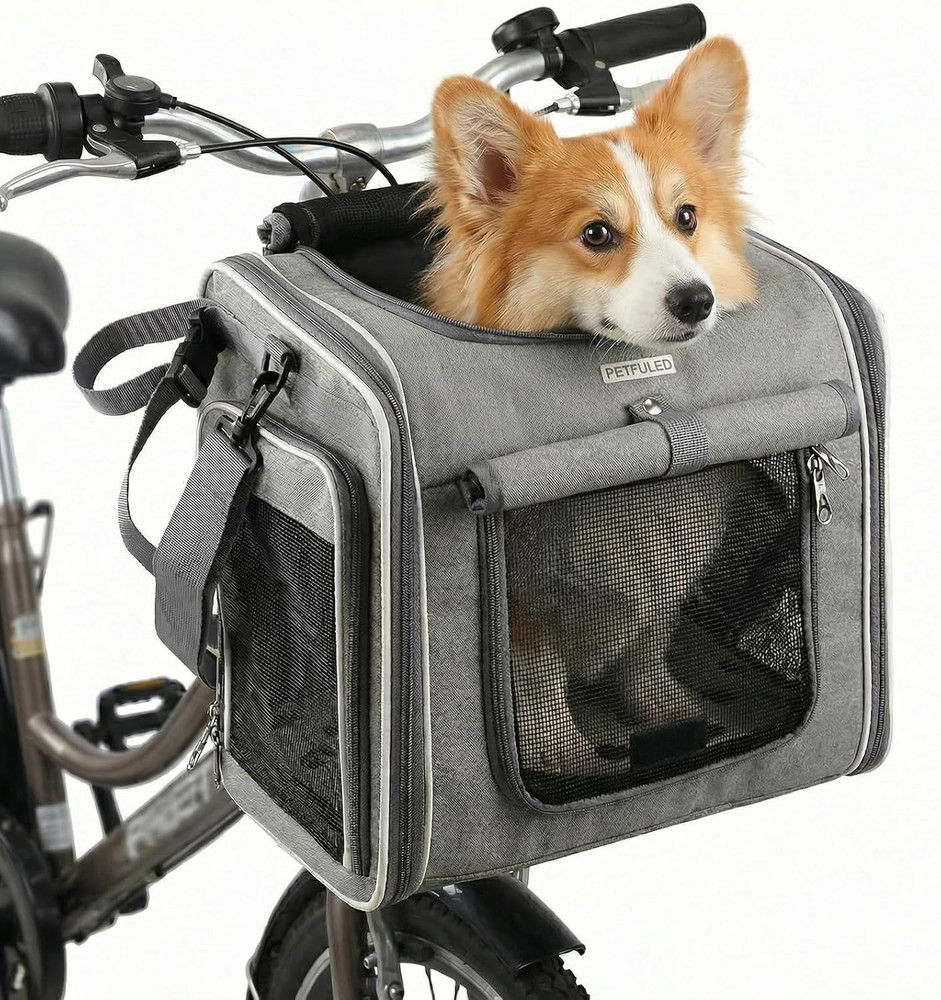 Dog Bike Basket,Eapandable Foldable Soft-Sided Pet Front Bicycle Carrier Backpac
