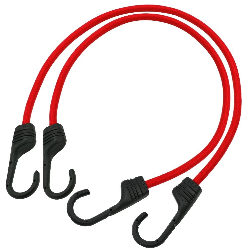 Standard Bungee Cords 24 Inch 2 Pack Red Rubber with Hooks